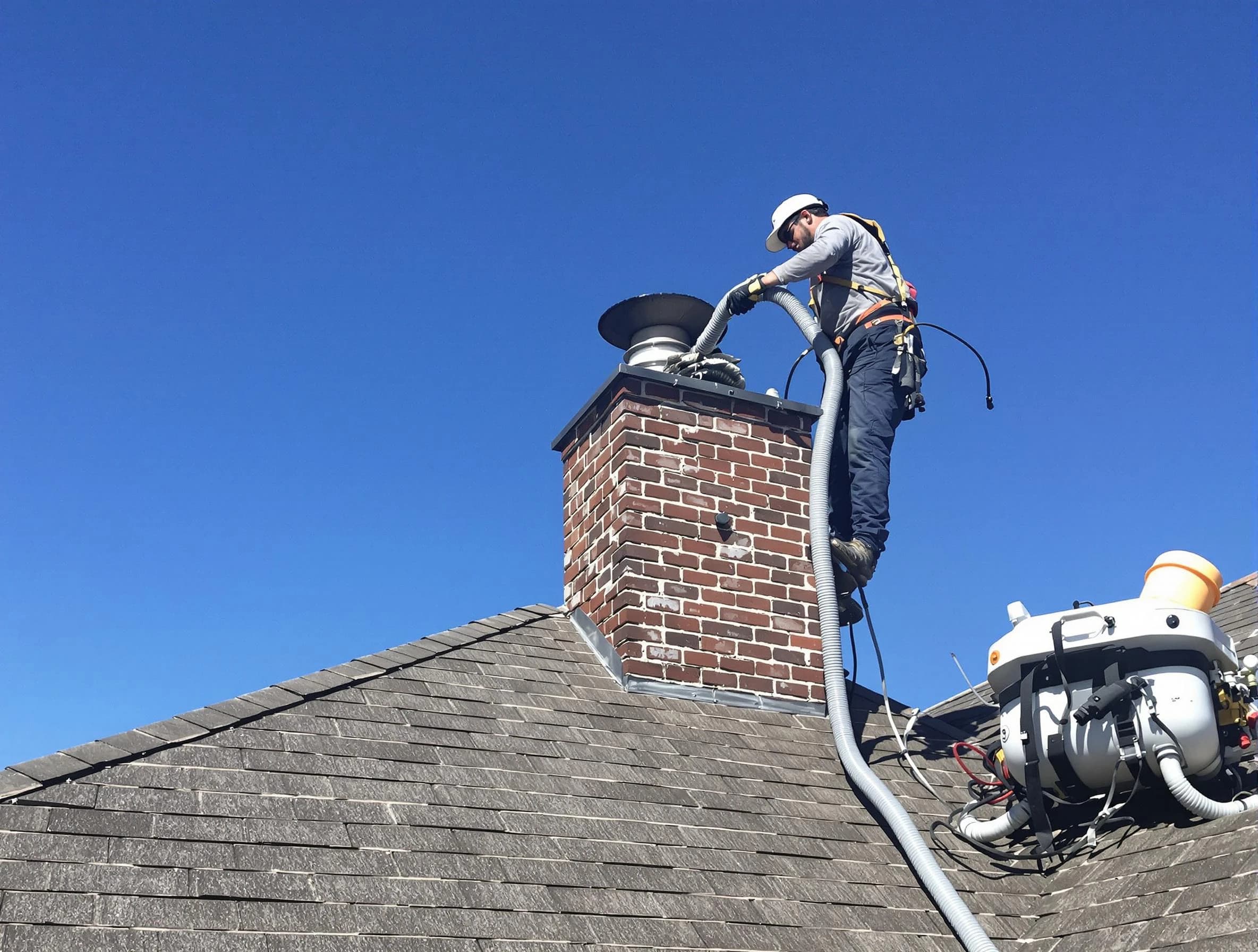 Dedicated West Point Chimney Sweep team member cleaning a chimney in West Point, VA