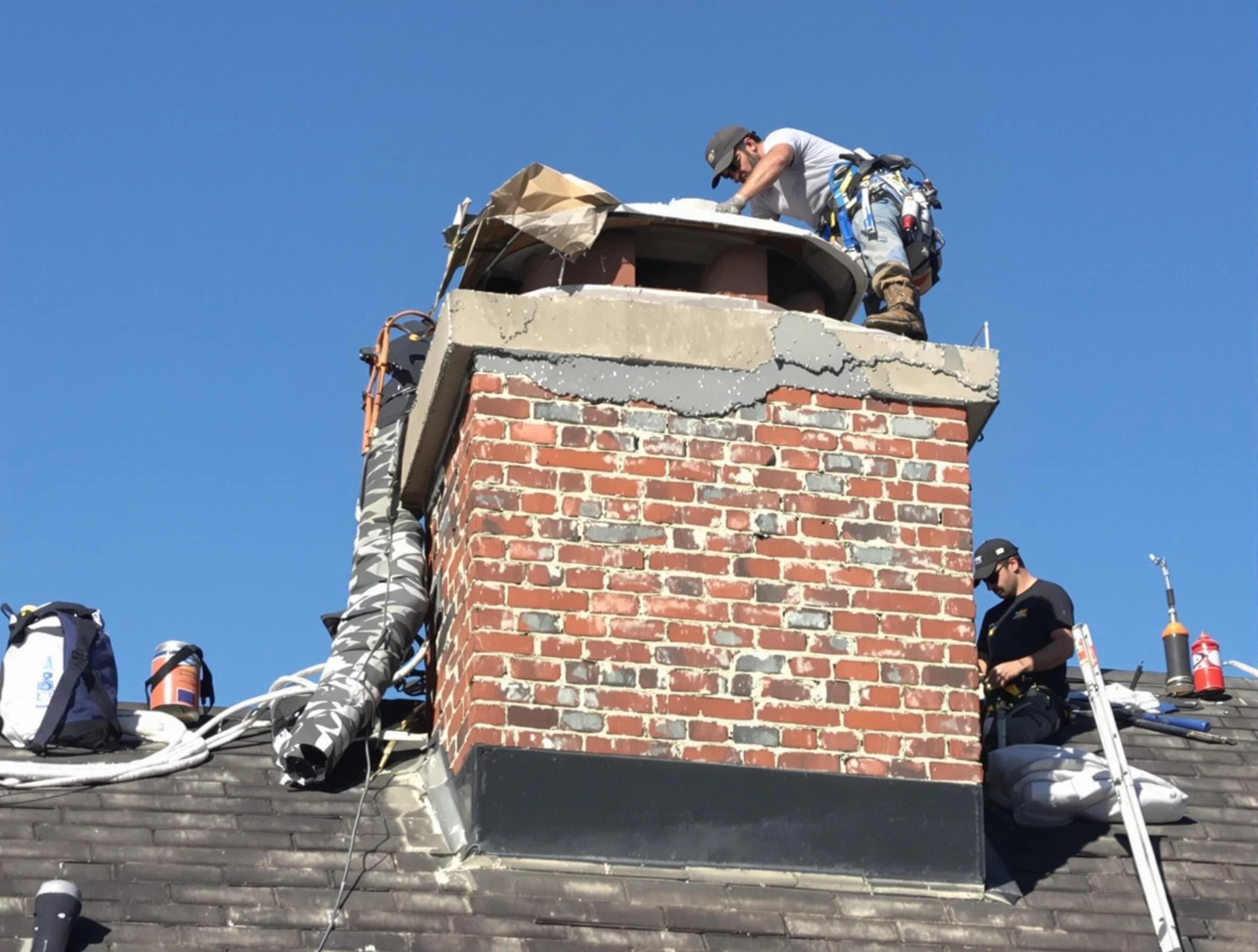 West Point Chimney Sweep installing a custom chimney crown in West Point, VA