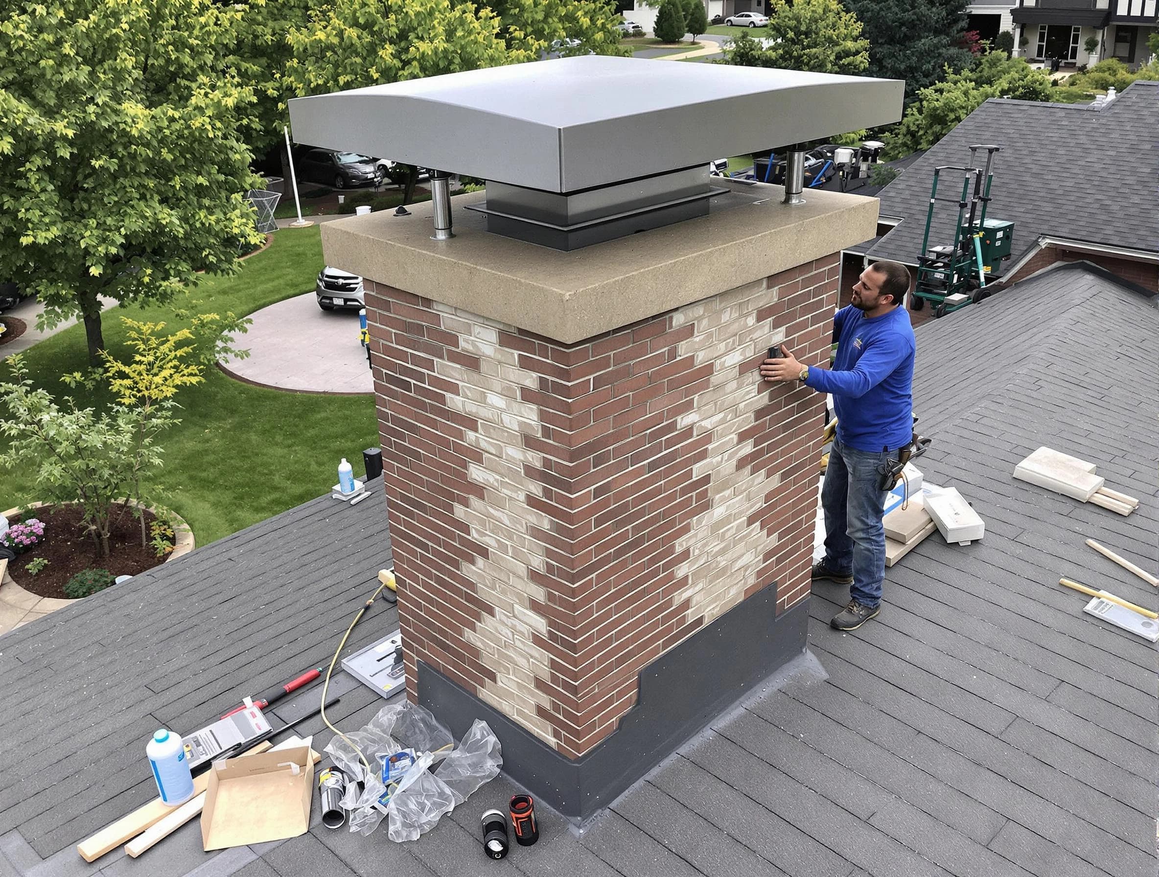 West Point Chimney Sweep team working on a custom chimney remodel in West Point, VA
