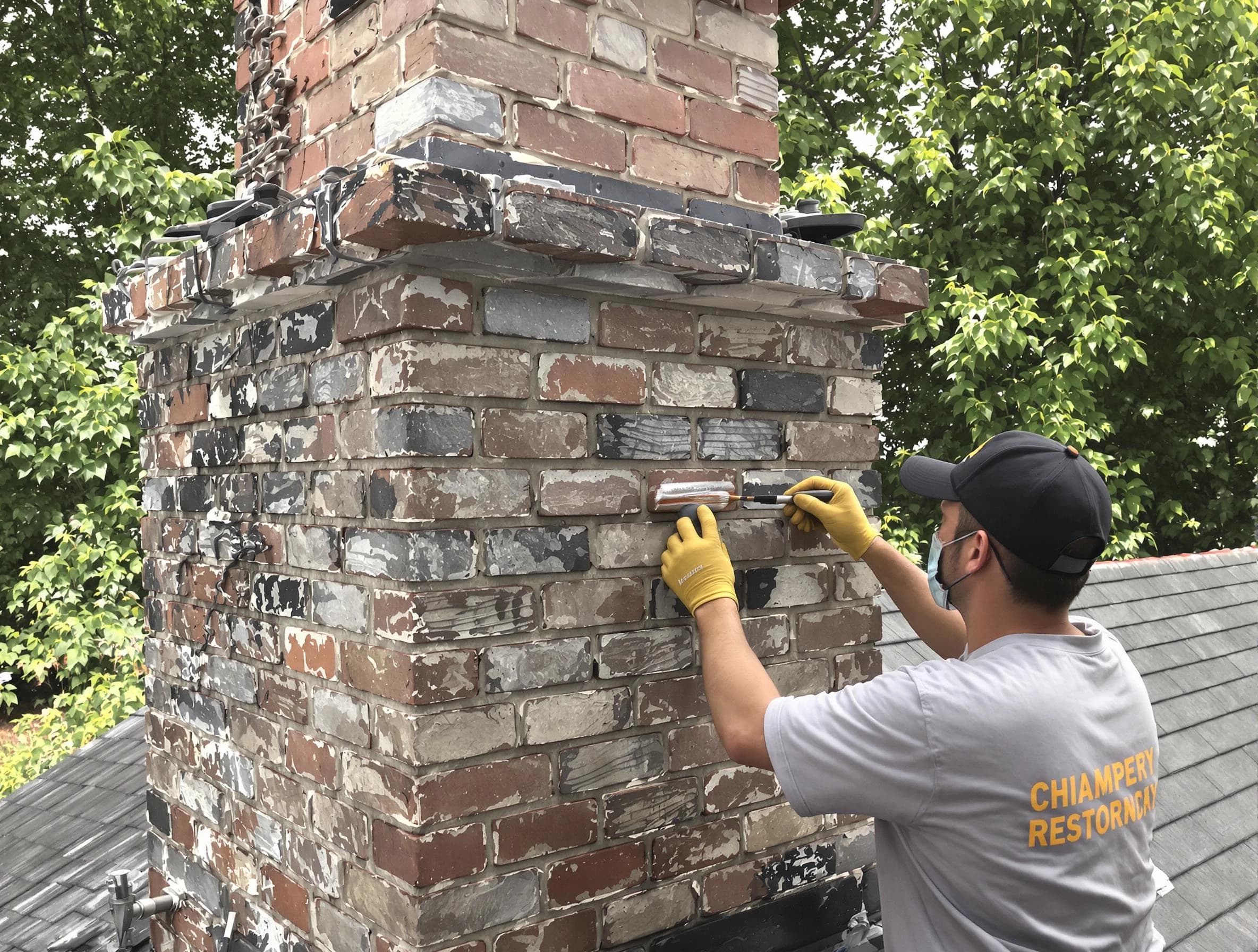 In-progress chimney restoration by West Point Chimney Sweep in West Point, VA