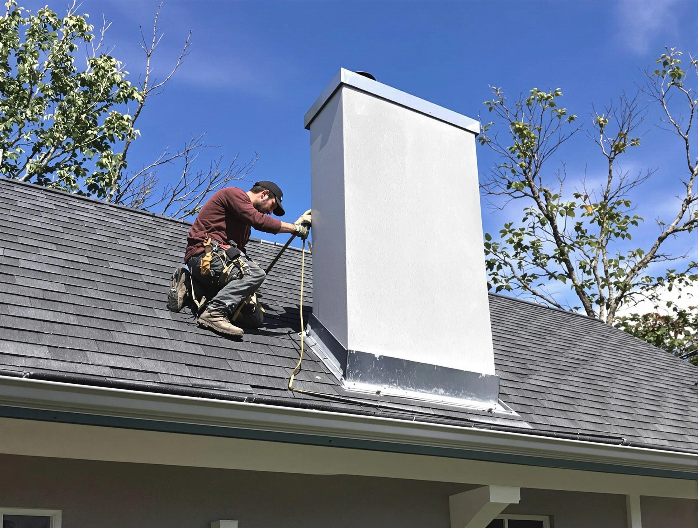 West Point Chimney Sweep team member finishing chimney construction in West Point, VA