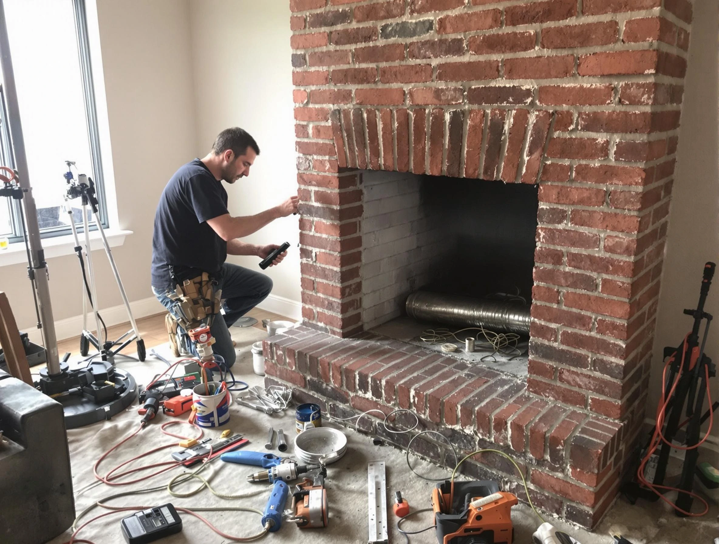 West Point Chimney Sweep specialist finalizing chimney liner service in West Point, VA