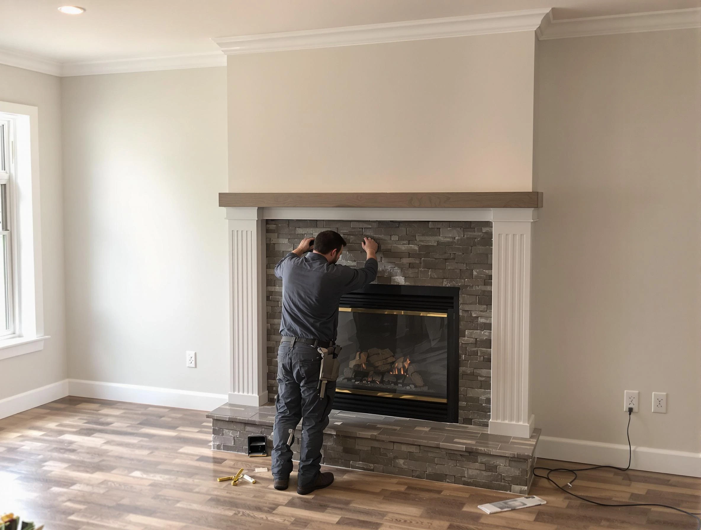 West Point Chimney Sweep finishing a custom fireplace install in West Point, VA